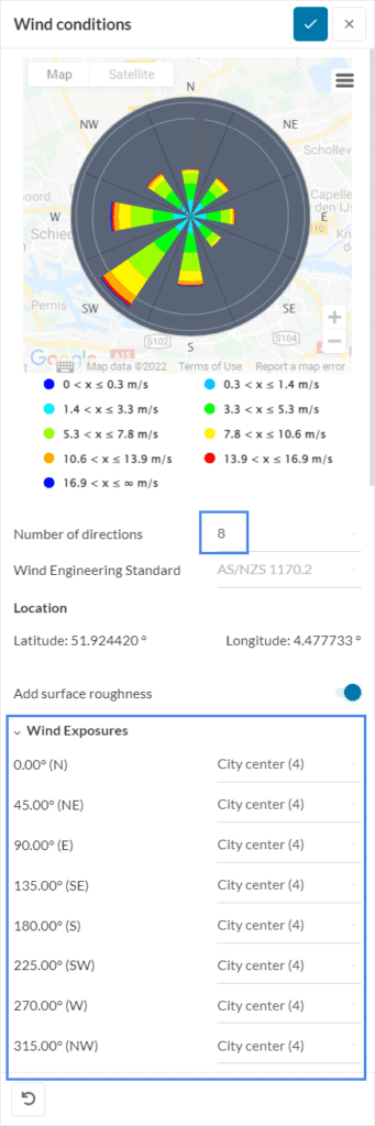 wind rose configuration pedestrian wind comfort