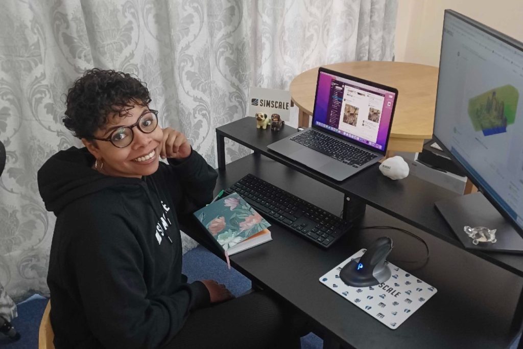 technical recruiter for simscale natalie thomas shows her remote working set up