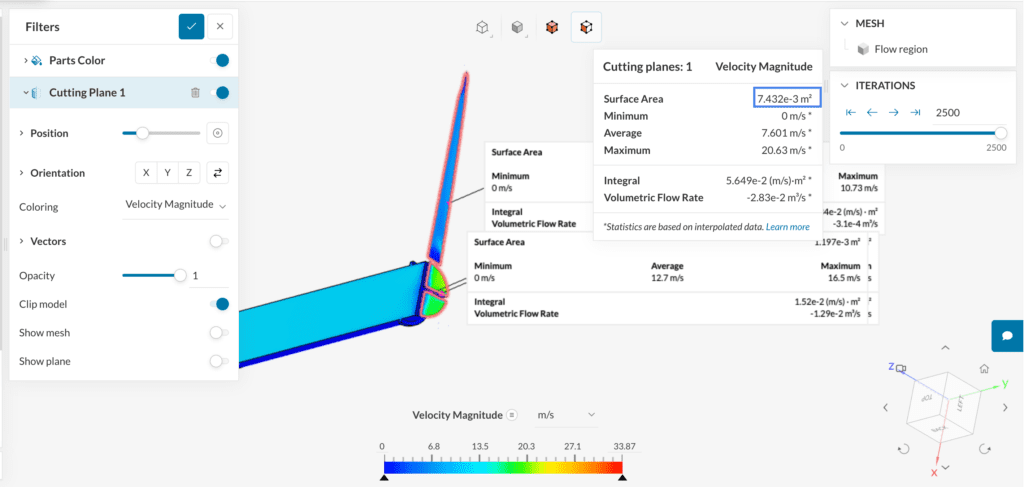 the cutting plane can cut the model into many faces, and the panel will include the data for the combination of all of them