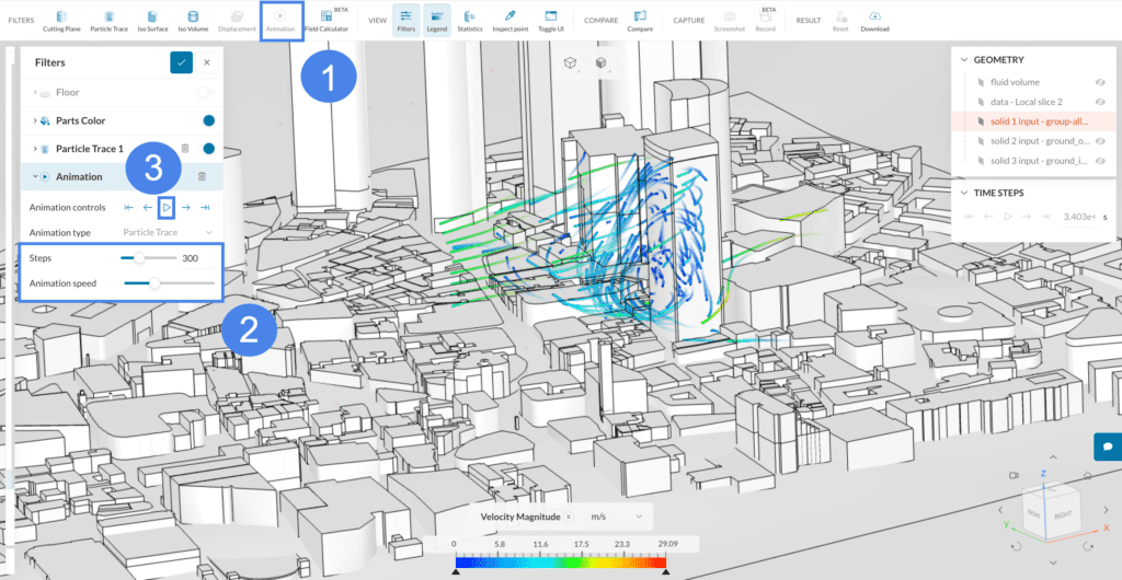 this picture shows how to animate the particle traces in pwc analysis