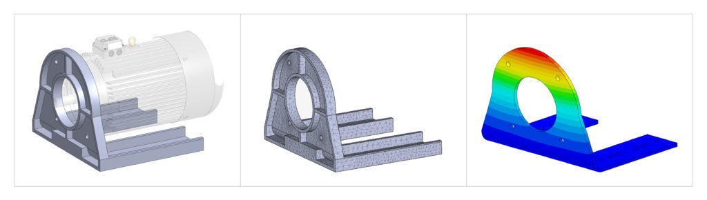Support bracket modal analysis for an electric motor to calculate eigenmodes and natural frequencies response.
