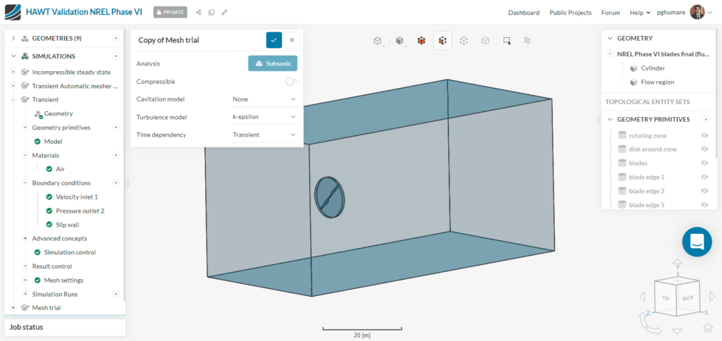A typical SimScale workbench layout where a user can perform pre-processing and simulation
