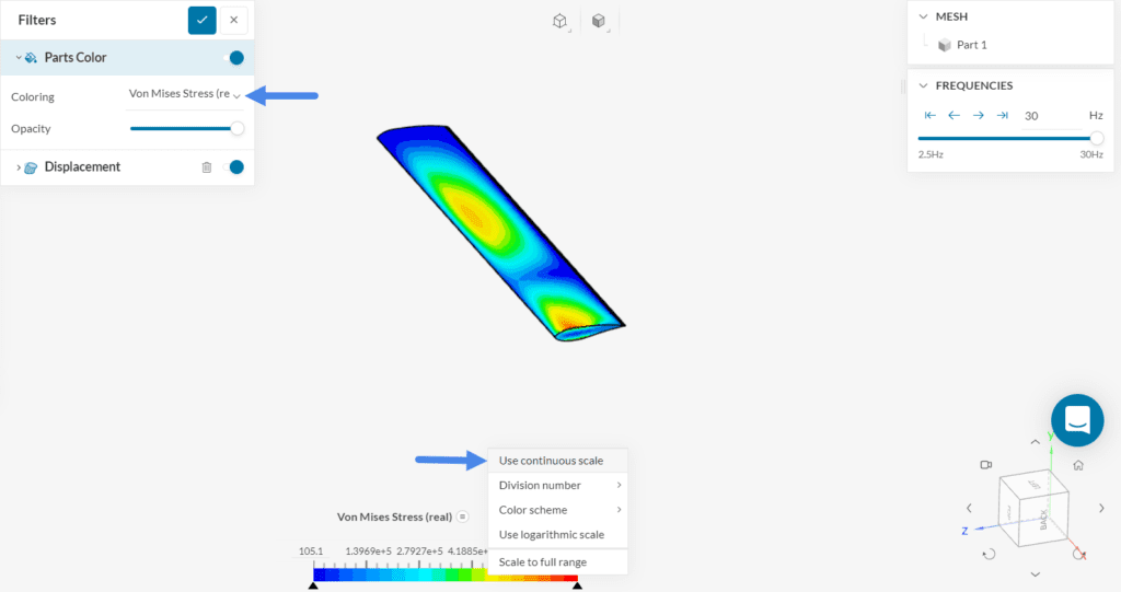 continuous scale for smoother visualization of stress distribution on surface