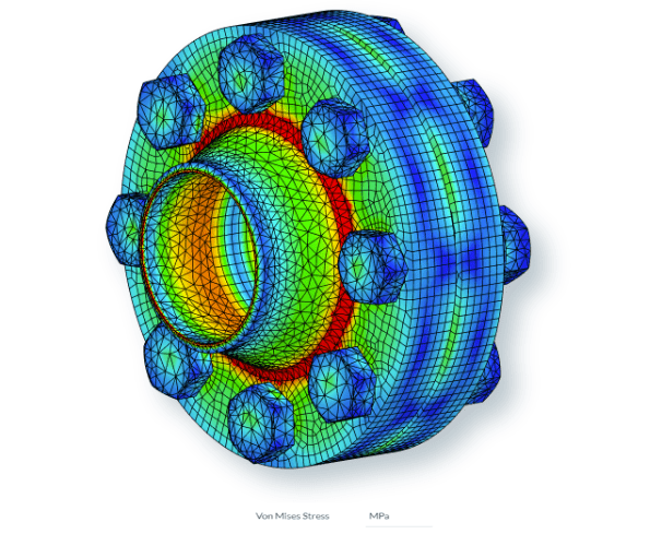two bolted flanges, with swept meshing used on the larger sections