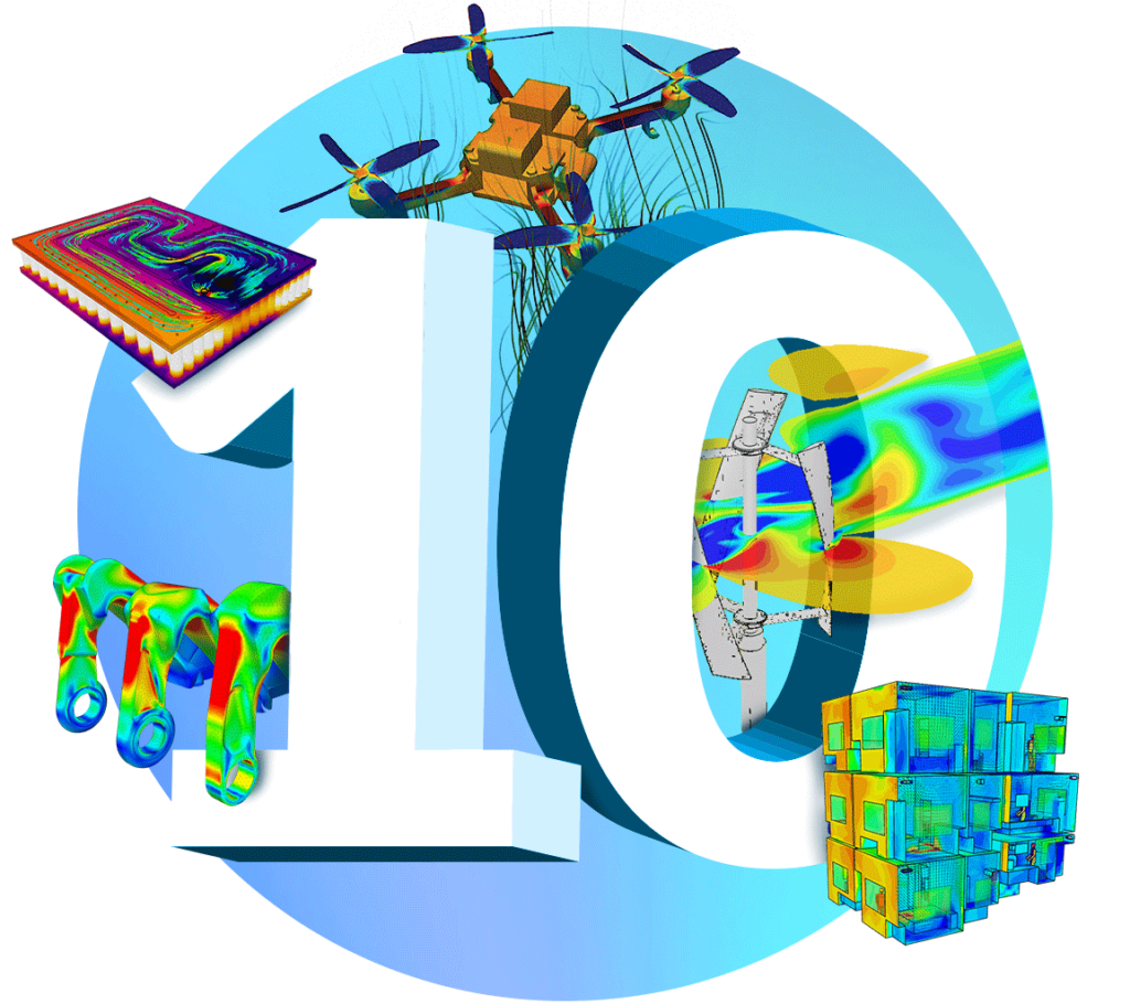 number 10 surrounded by simulations