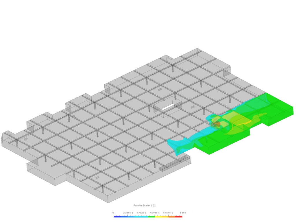 fick's laws simulation visualization of isovolume showing passive scalar 1 from car park