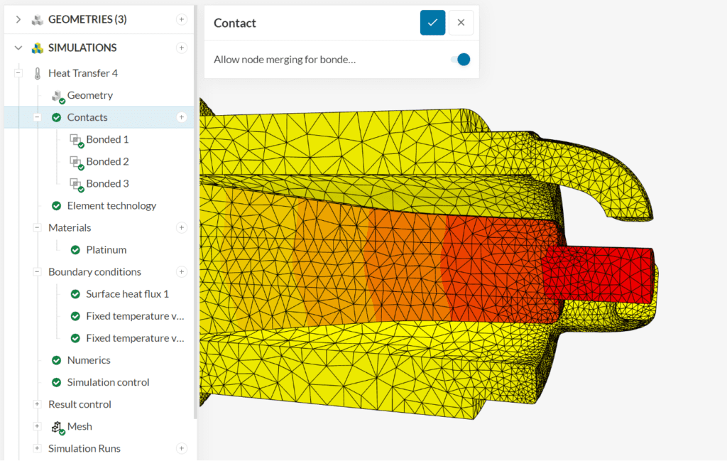thermal results on an assembly with a conformal mesh