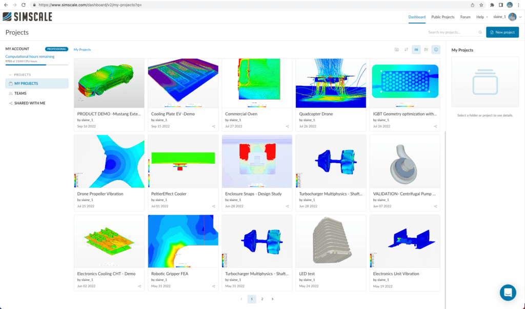 view of a user’s dashboard, showing multiple cards, each with an image from the user’s project