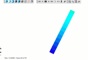 Simulation of velocity and displacement on a moving pinned bar under gravitational load