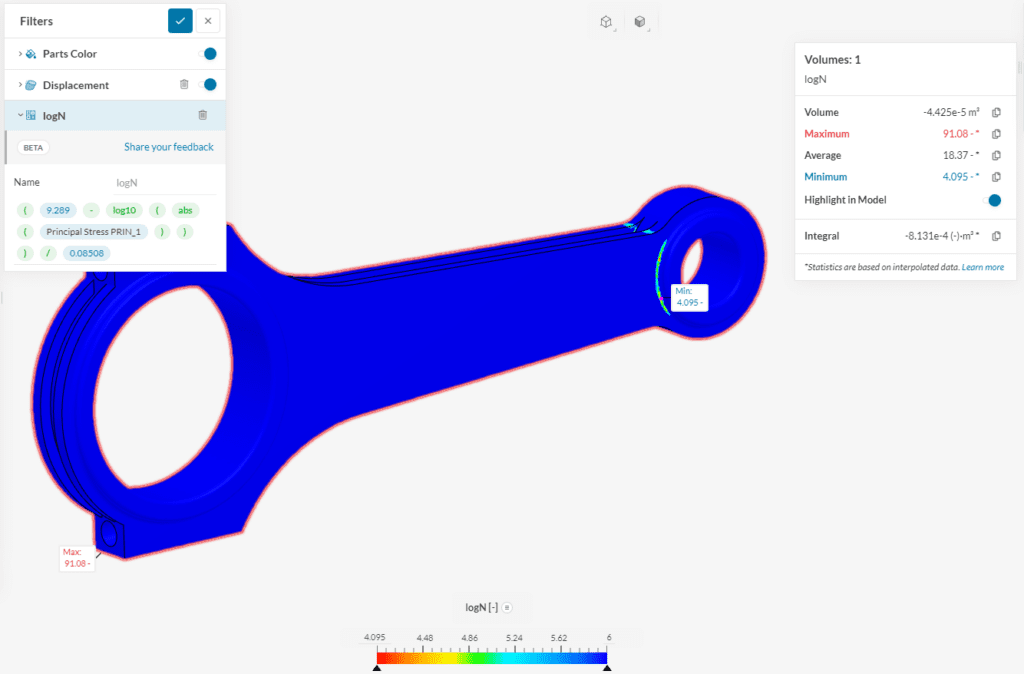 Calculating fatigue in the simscale post processor using curve