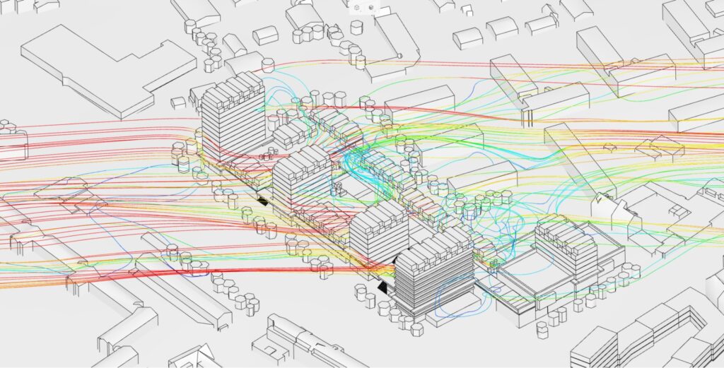 wind streamlines around development