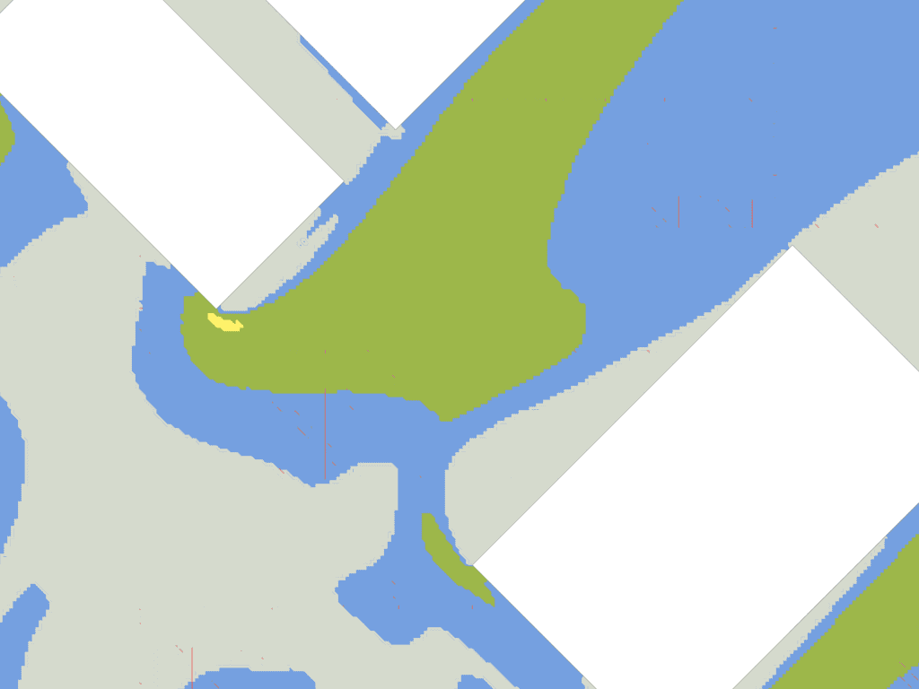 Comfort plot showing pedestrian wind comfort in an improved scenario with a street aligned to prevailing wind direction
