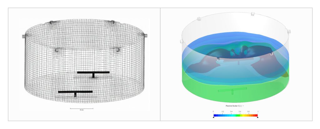 water storage tank model mesh and tracer study