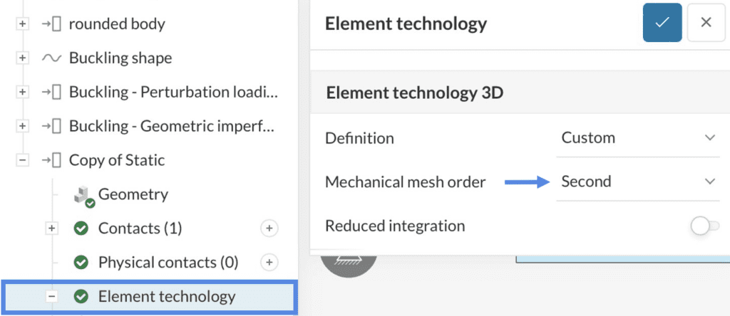 Second-order mesh definition type of finite element