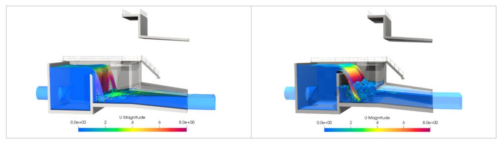 wier overflow with and without aeration pipes
