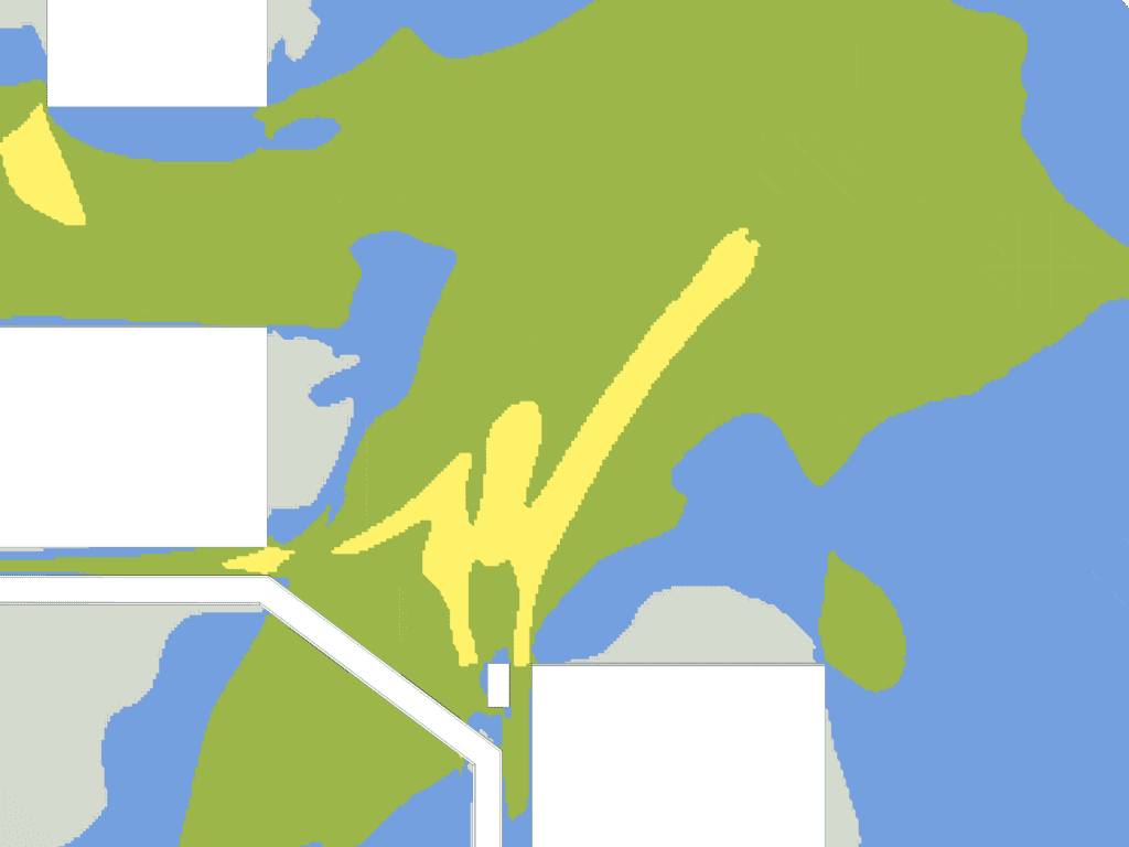 comfort plot results from a CFD analysis showing the channeling effect for an improved design with street furniture and structures