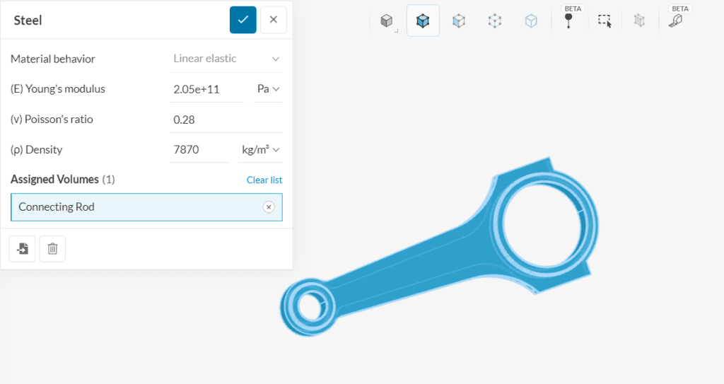 steel material assignment to connecting rod