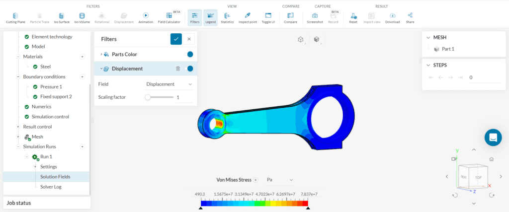 von mises stress displacement field