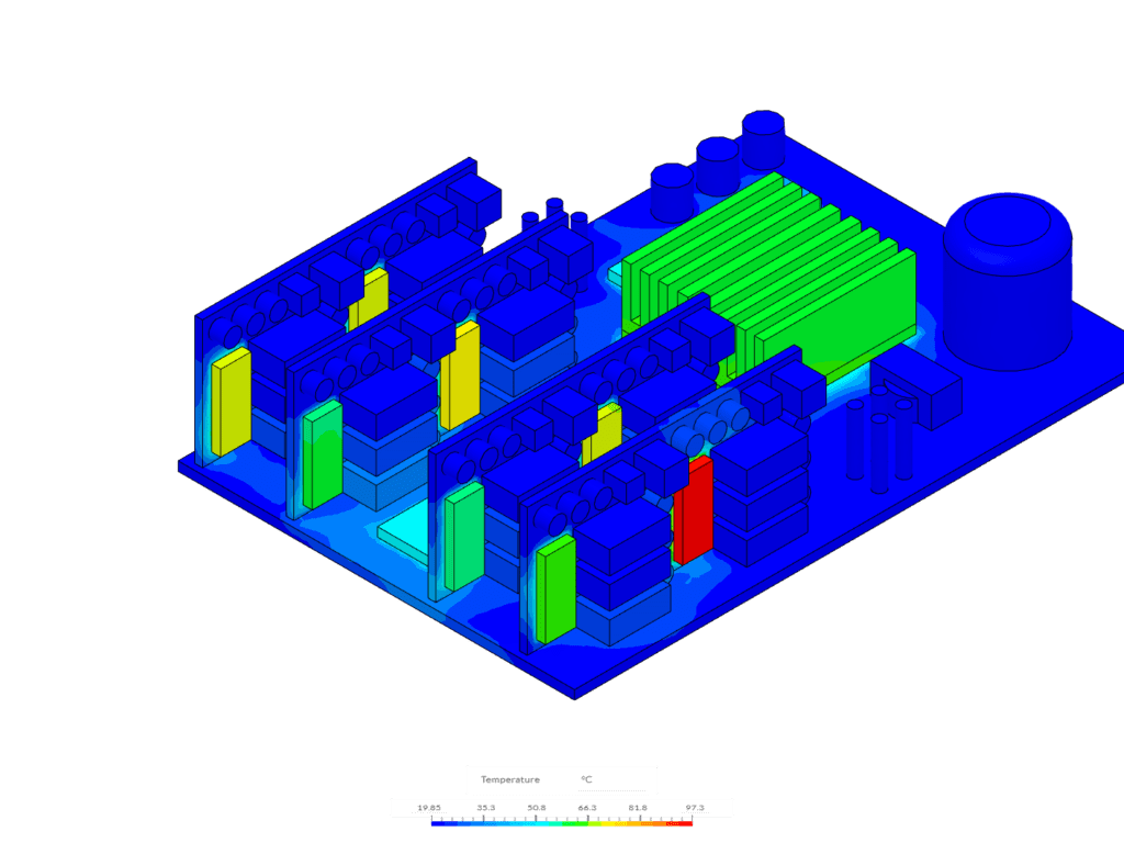 SimScale simulation image showing thermal results while using a Boussinesq approximation air definition