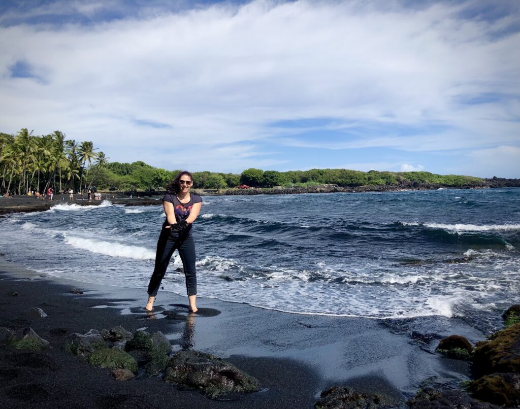 nevena on a black sand beach