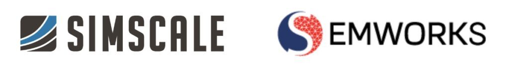 Logos of SimScale and EMworks, bringing electromagnetics simulation in the cloud