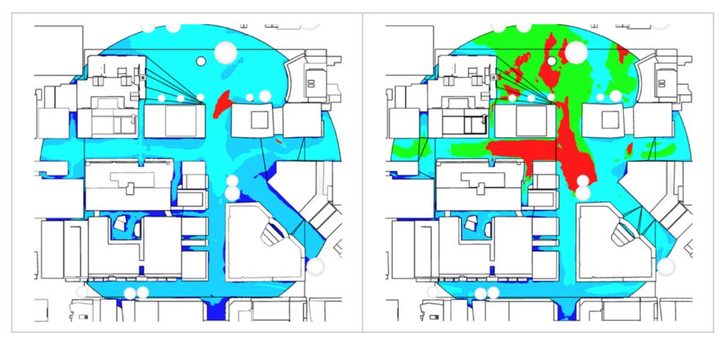 PWC result for adding 30 m and 90 m high buildings
