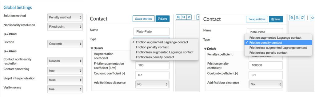 Contact options in SimScale