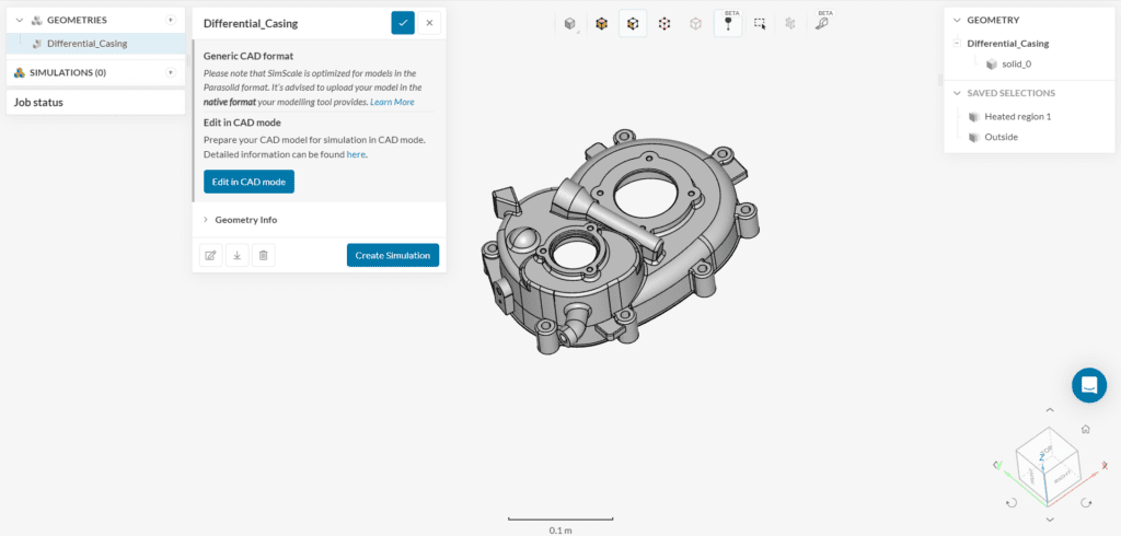 CAD model differential casing thermal simulation