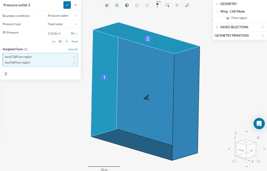 setting up pressure outlet conditions