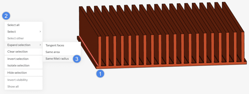 same fillet radius selection simscale