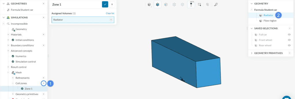 adding cell zones for the parts used for advanced concepts during standard mesher set up