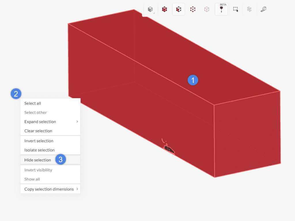 manual selection and hiding of faces in the workbench