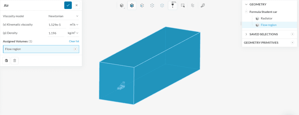 assigning the flow region as air using the geometry tree