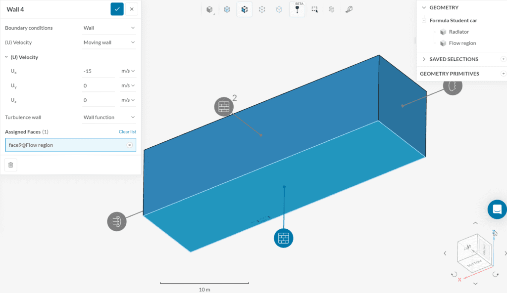setting the ground as a moving wall to represent the movement of the vehicle