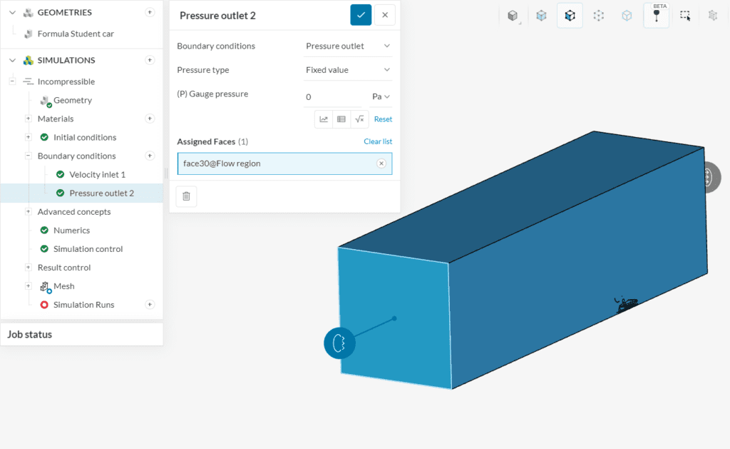 assigning on the outlet a zero pascal gauge pressure