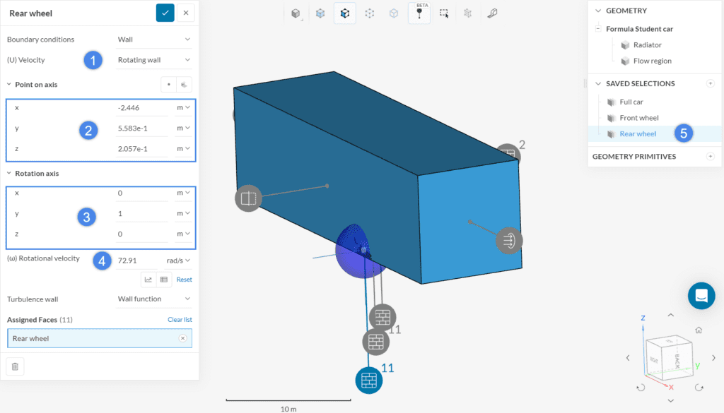 setting the rotating wheel boundary condition for the rear wheel