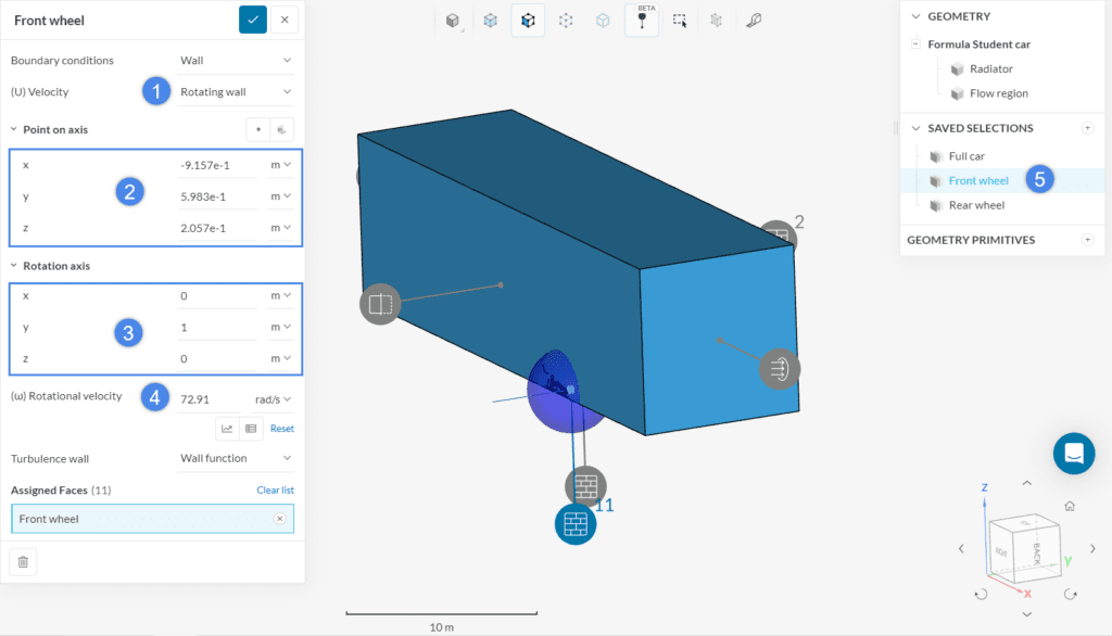 setting the rotating wheel boundary condition for the front wheel