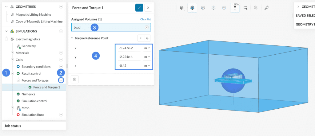 force and torque assignment simscale magnetic lifting machine 