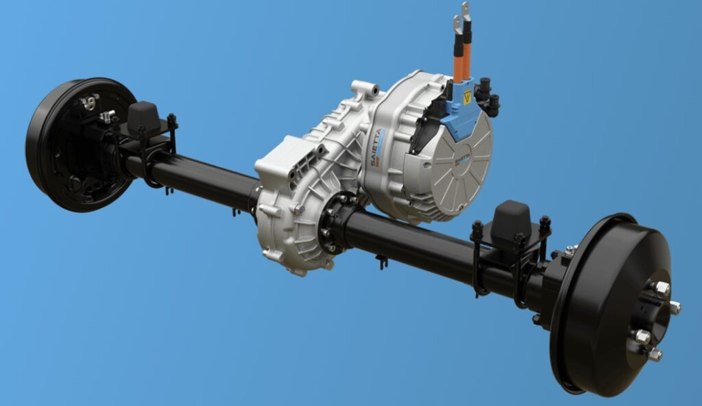 aft140i axial flux water-cooled motor and e-axkle from Saietta