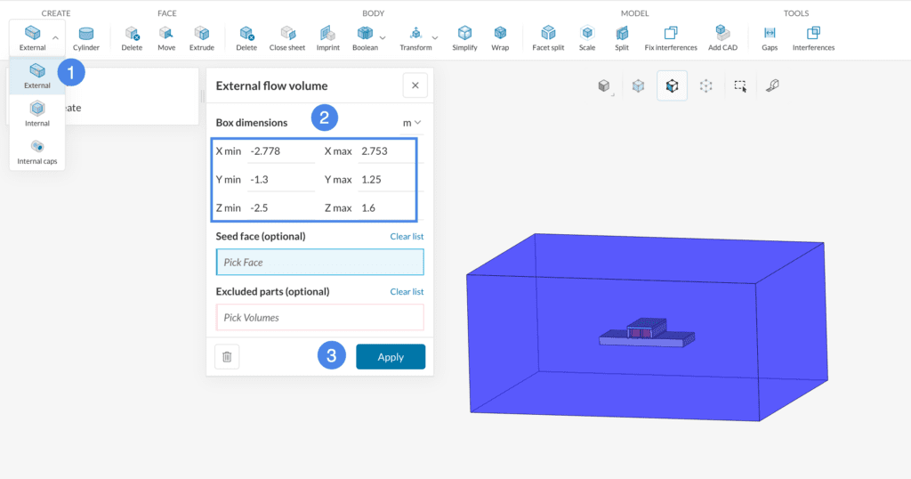 external flow volume operation in cad mode