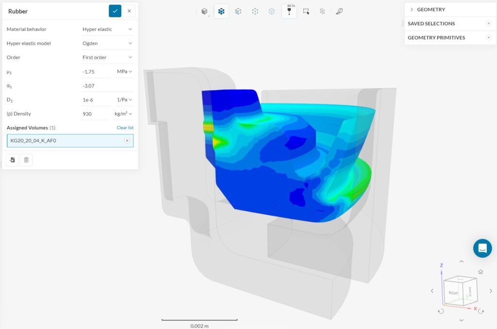 A rubber part simulated in SimScale using the Ogdon Hyperelastic Model