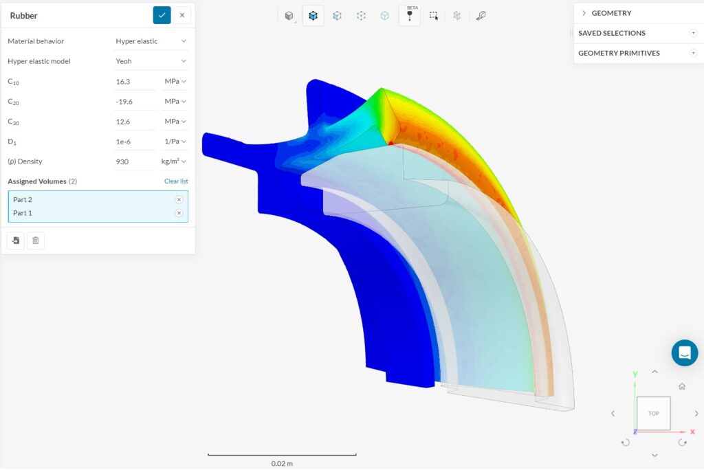 A rubber part simulated in SimScale using the Yeoh Hyperelastic Model