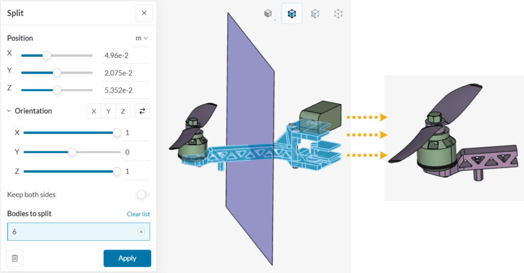 split operation in CAD mode
