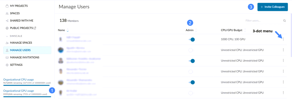 managing users by admin on dashboard