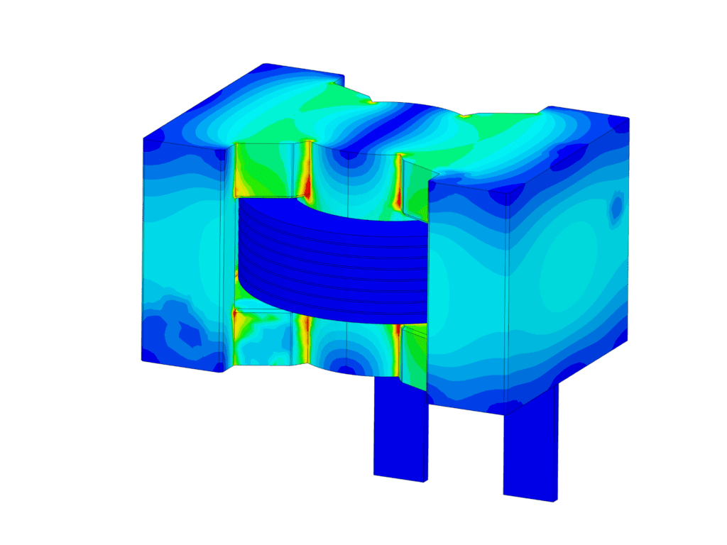 Simulation image in SimScale showing a power electronics simulation application
