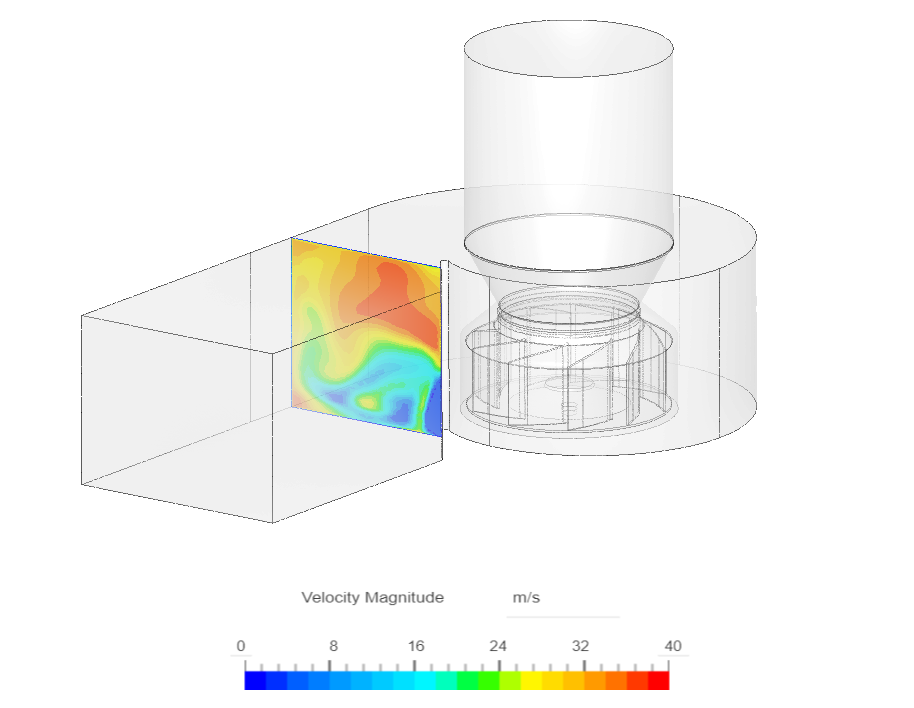 Outlet velocity of a centrifugal fan simulated in SimScale