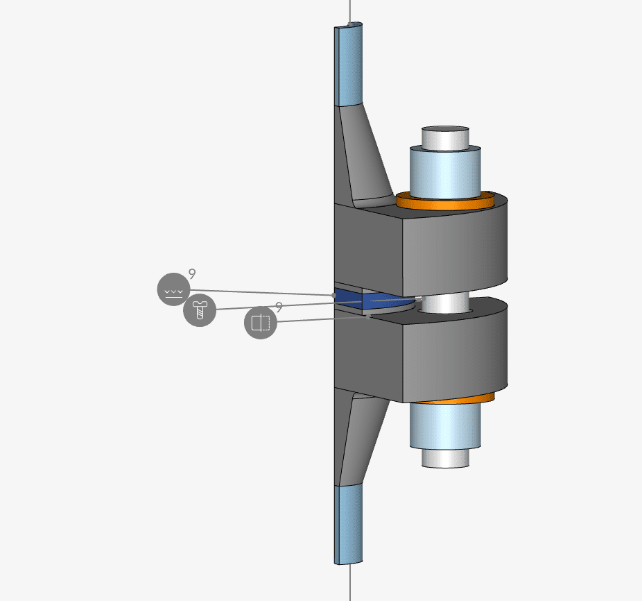 A CAD model of a bolted connection in a pipe flange