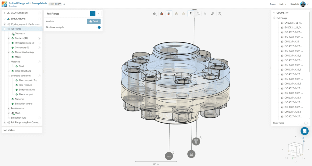 Flange with real bolts in SimScale