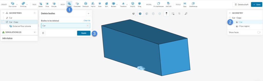 aerodynamic flow _ 5 Delete car feature from the model
