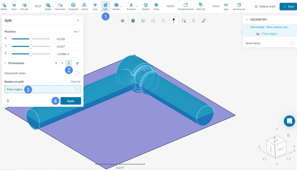 valve split model operation simscale cad